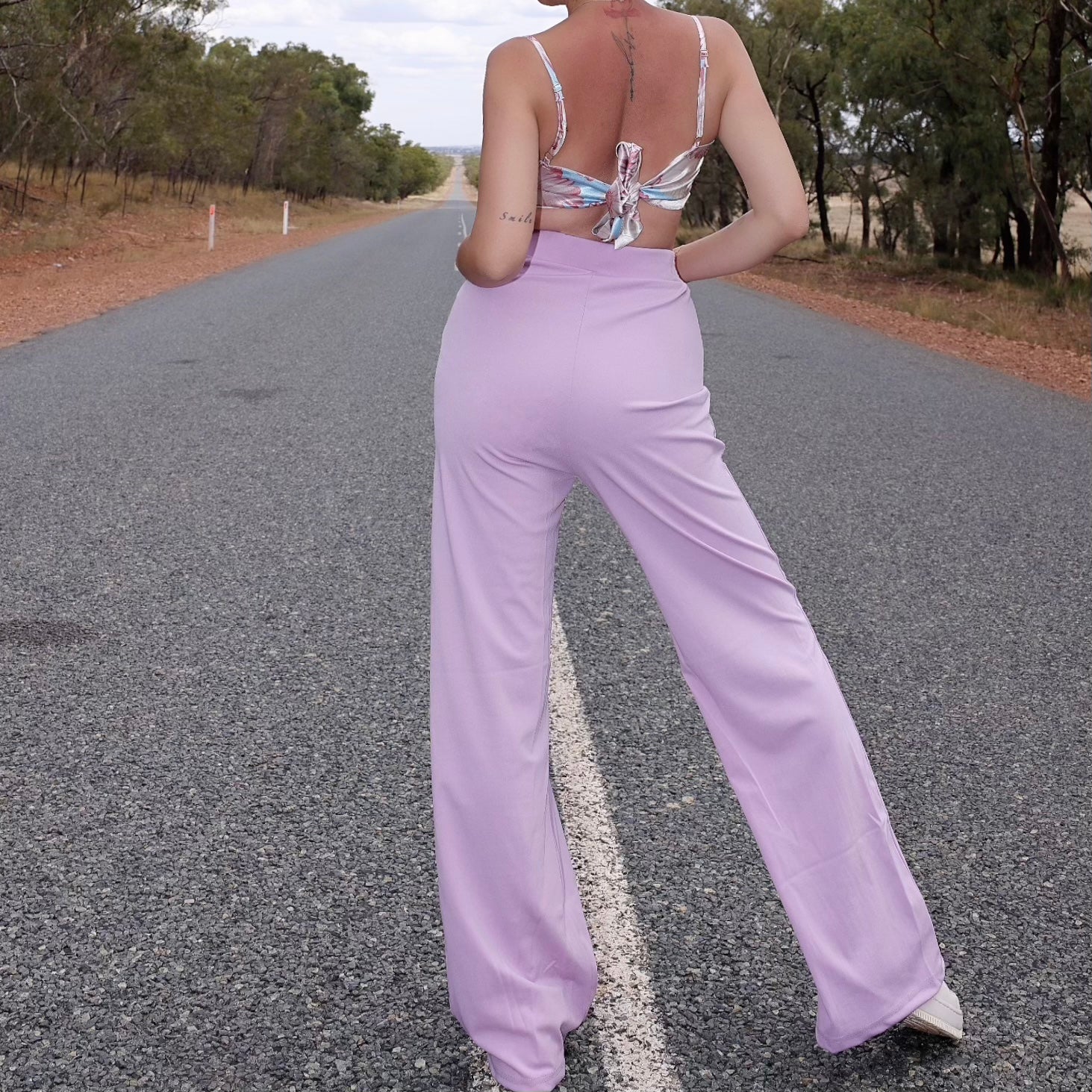 Wide leg flare pants in lilac